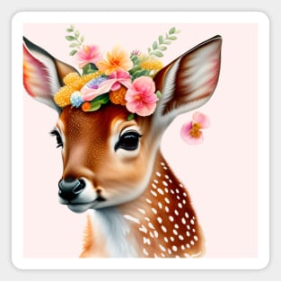 Cute Fawn with flowers Magnet